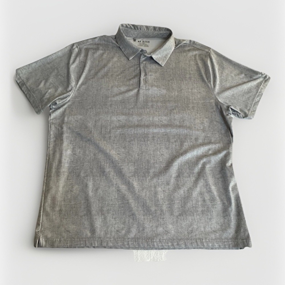 Under Armour Polo Shirt Loose Fit 2XL Light Gray Logo‎ Stretch HeatGear Mens